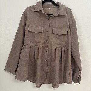 Grey Corduroy Button-Up tunic top